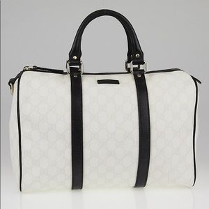 GUCCI black/white Coated Canvas Med Joy Boston Bag